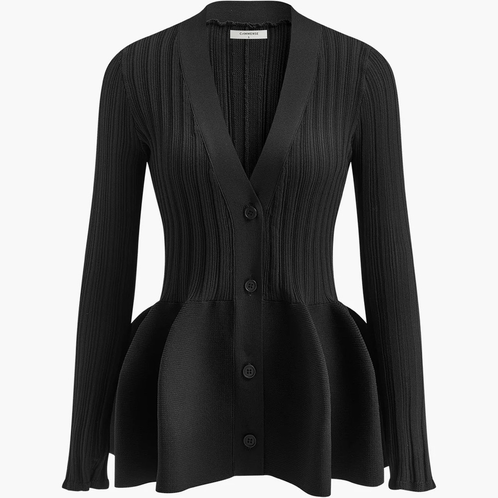 V-Neck Ruffle Button Cardigan